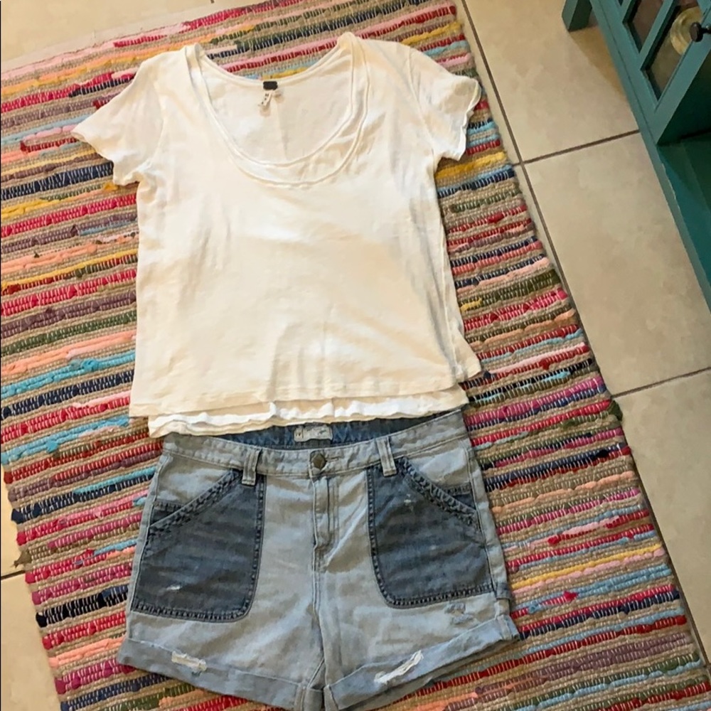 Free People Shorts 31 and Layered Tee Medium EUC
